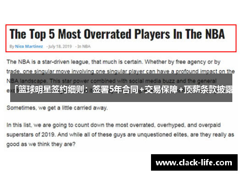 「篮球明星签约细则：签署5年合同+交易保障+顶薪条款披露」